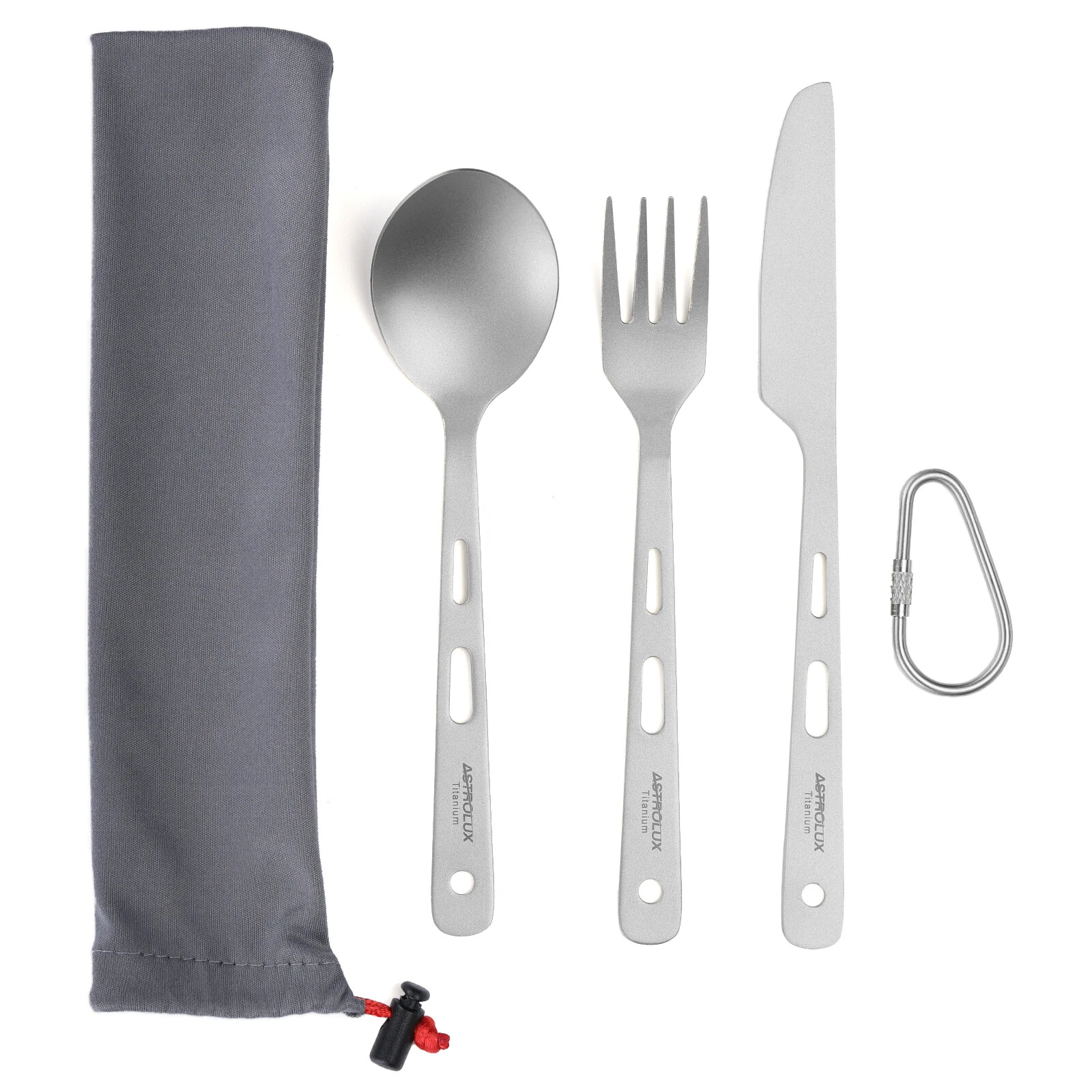 (image for) Astrolux® Ti-FS1 Titanium Flatware Set Titanium Flatware Knife Fork Spoon Set Lightweight Ti Camping Utility Cutlery Set with Carrying Bag for Traveling Picnic Hiking