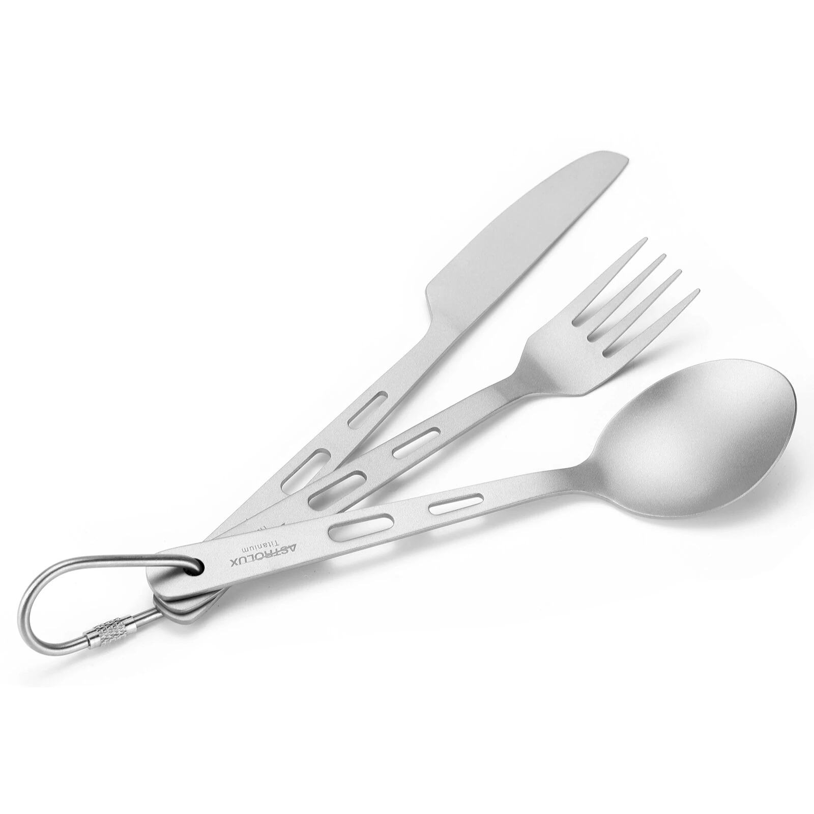 (image for) Astrolux® Ti-FS1 Titanium Flatware Set Titanium Flatware Knife Fork Spoon Set Lightweight Ti Camping Utility Cutlery Set with Carrying Bag for Traveling Picnic Hiking