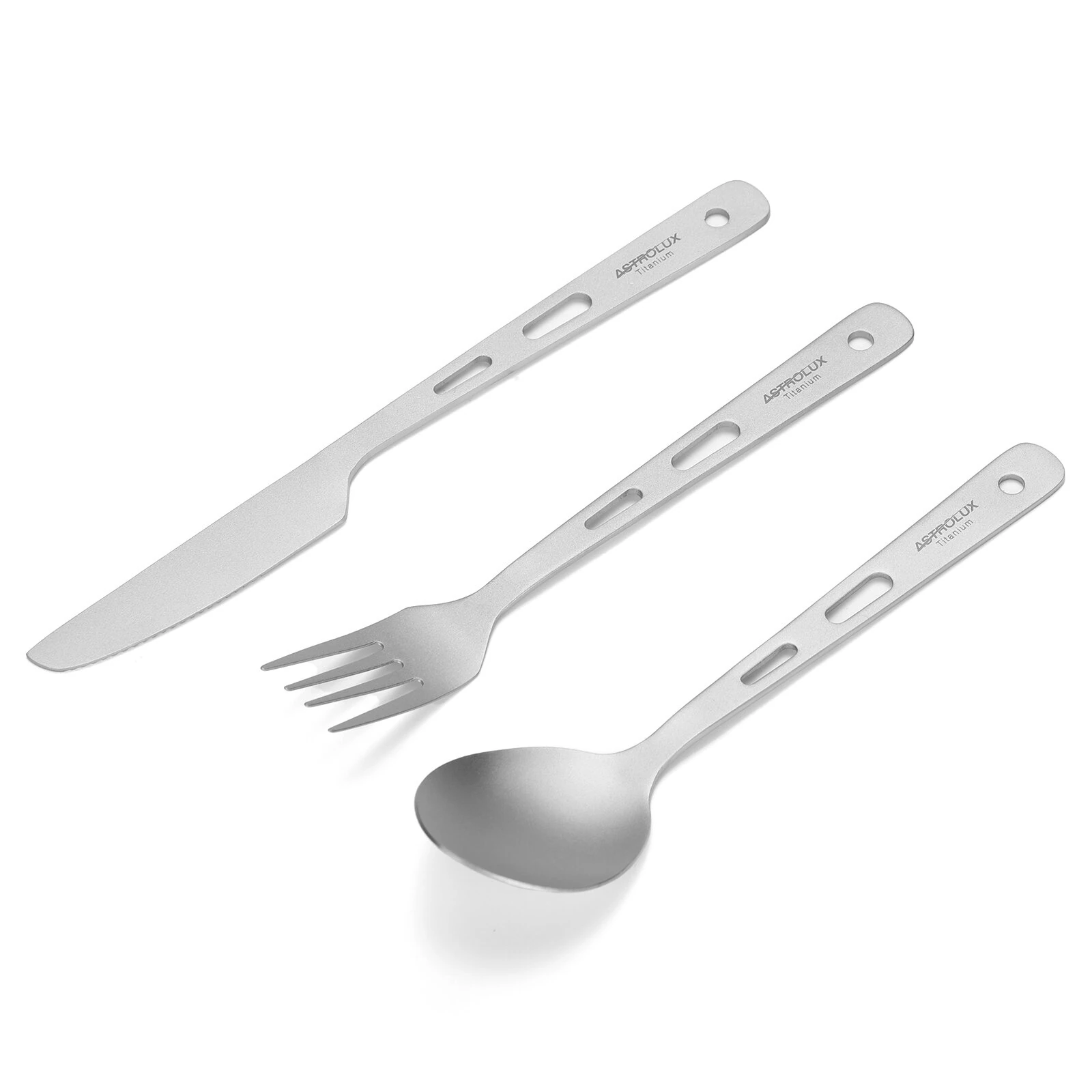 (image for) Astrolux® Ti-FS1 Titanium Flatware Set Titanium Flatware Knife Fork Spoon Set Lightweight Ti Camping Utility Cutlery Set with Carrying Bag for Traveling Picnic Hiking
