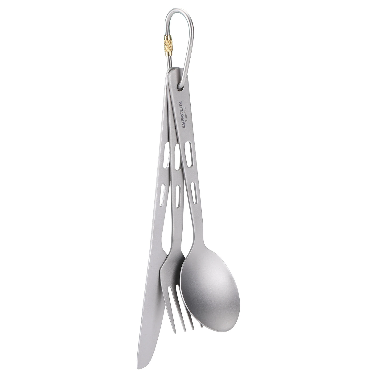 (image for) Astrolux® Ti-FS1 Titanium Flatware Set Titanium Flatware Knife Fork Spoon Set Lightweight Ti Camping Utility Cutlery Set with Carrying Bag for Traveling Picnic Hiking