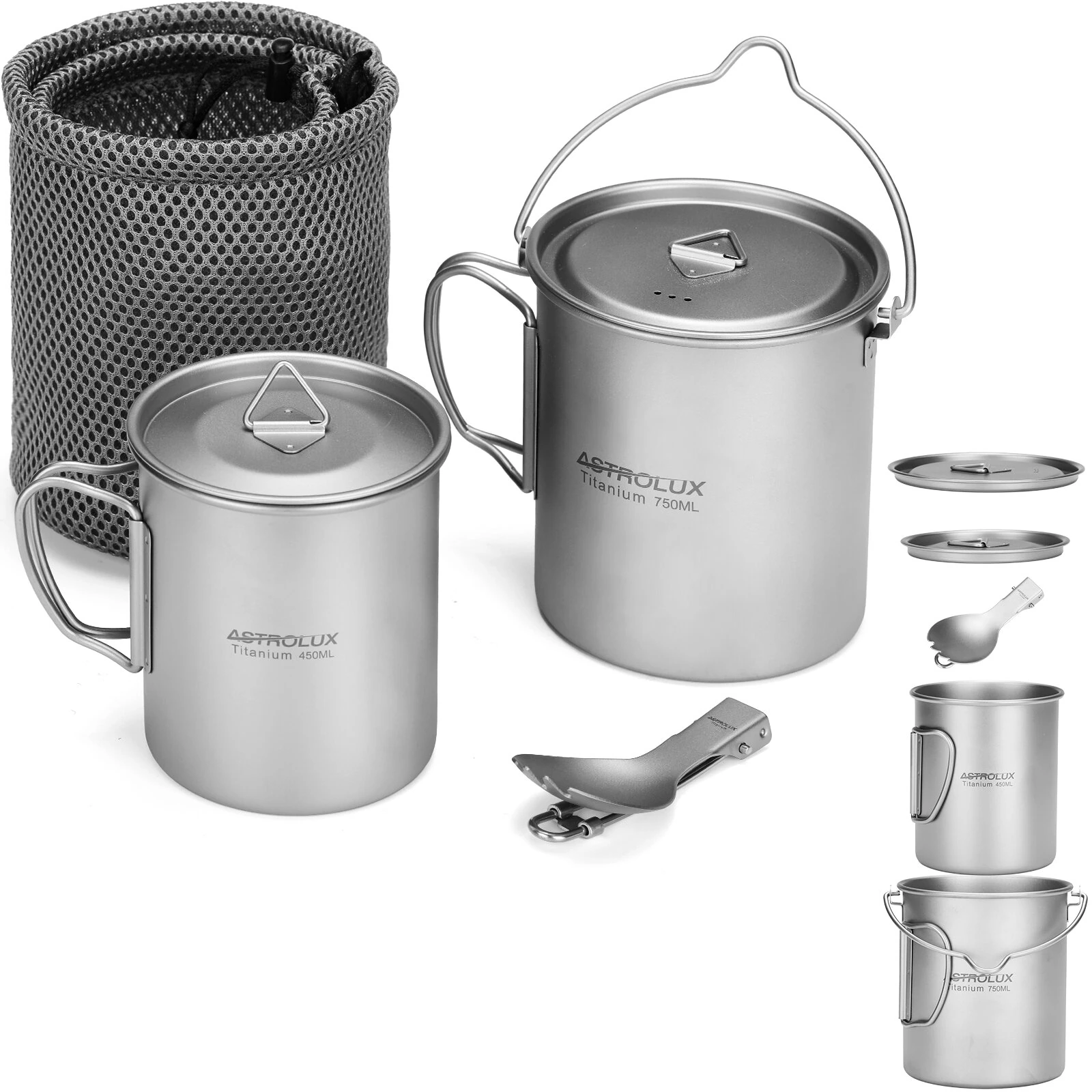 (image for) Astrolux® Ti-M1 Titanium Mug Titanium Pot Lightweight Camping Pot Titanium Cup Titanium Backpacking Pot with Portable Foldable Handles for Outdoor Camping Hiking Backpacking