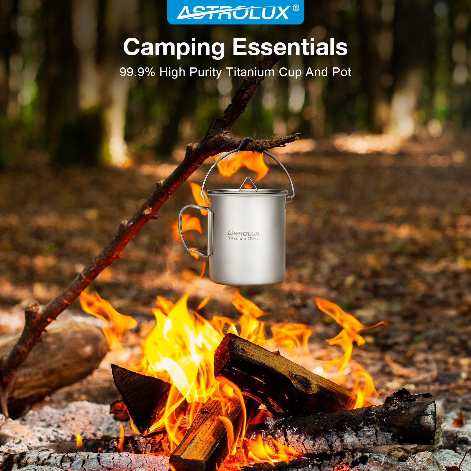 (image for) Astrolux® Ti-M1 Titanium Mug Titanium Pot Lightweight Camping Pot Titanium Cup Titanium Backpacking Pot with Portable Foldable Handles for Outdoor Camping Hiking Backpacking