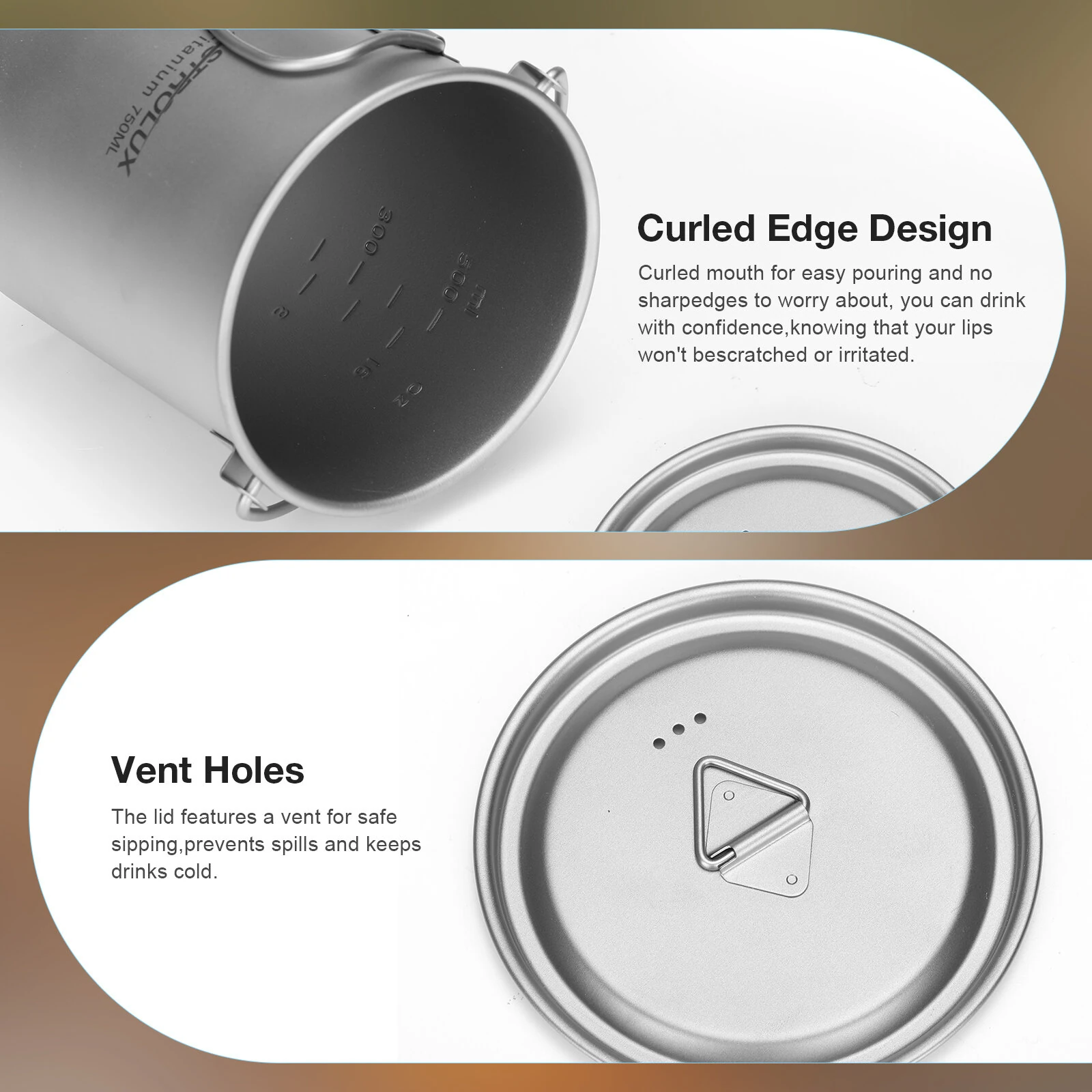 (image for) Astrolux® Ti-M1 Titanium Mug Titanium Pot Lightweight Camping Pot Titanium Cup Titanium Backpacking Pot with Portable Foldable Handles for Outdoor Camping Hiking Backpacking
