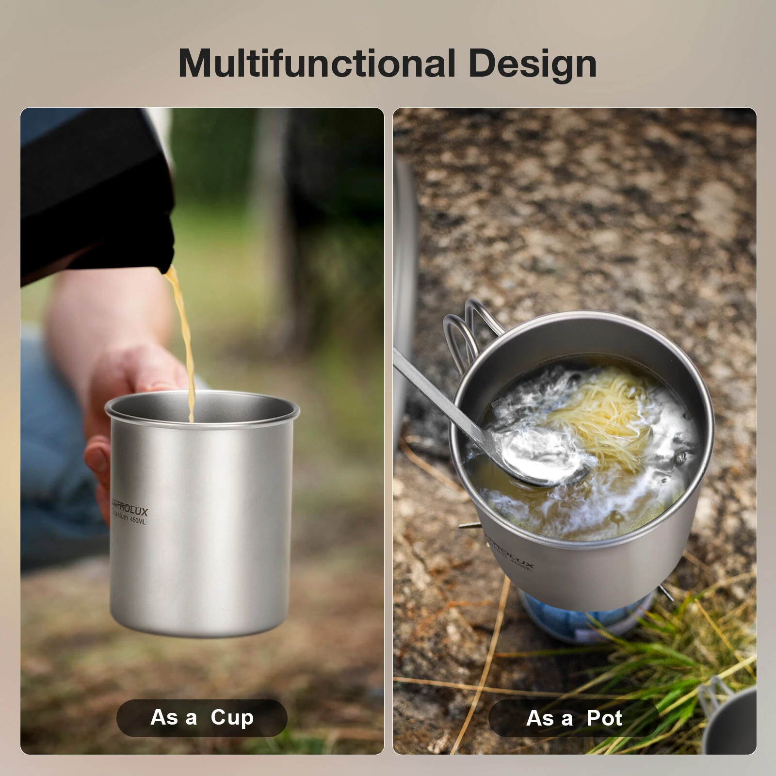 (image for) Astrolux® Ti-M1 Titanium Mug Titanium Pot Lightweight Camping Pot Titanium Cup Titanium Backpacking Pot with Portable Foldable Handles for Outdoor Camping Hiking Backpacking