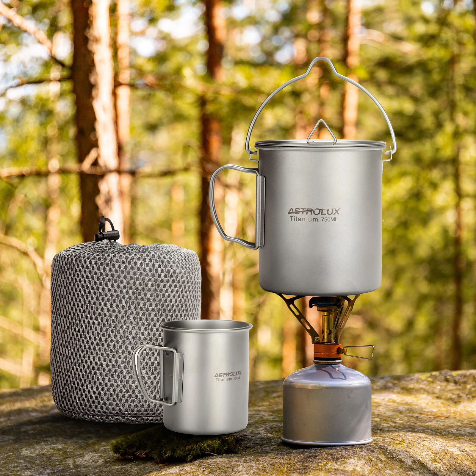 (image for) Astrolux® Ti-M1 Titanium Mug Titanium Pot Lightweight Camping Pot Titanium Cup Titanium Backpacking Pot with Portable Foldable Handles for Outdoor Camping Hiking Backpacking