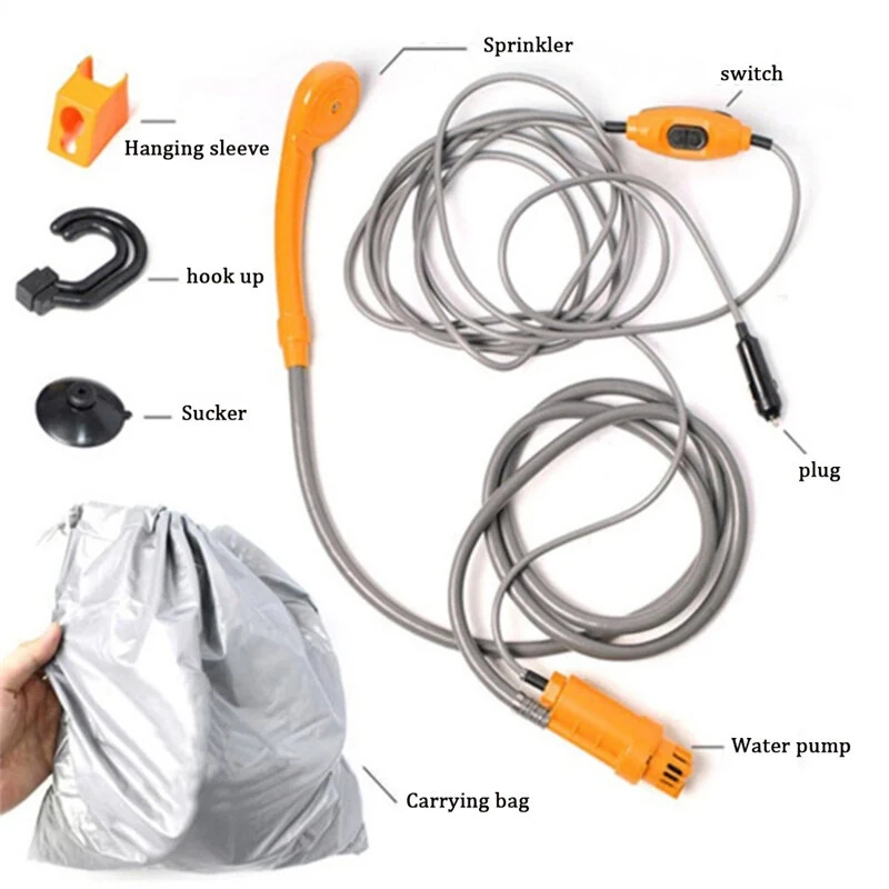 (image for) Portable Camping Shower Hiking Travel DC12V Car Charger Outdoor Bath Shower of Plant Watering Car Cleaning Pet Bath Pump
